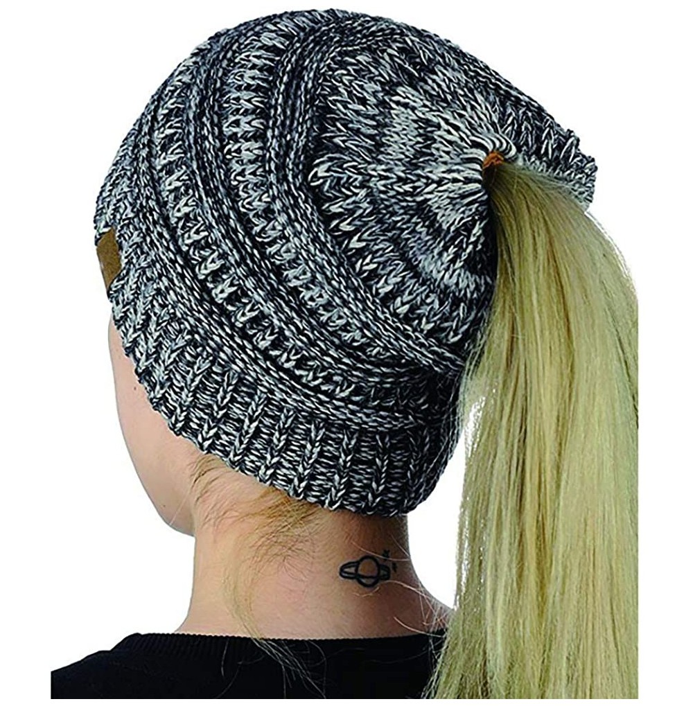 Skullies & Beanies Women's Beanie Ponytail Hole Messy Bun BeanieTail Multi Color Ribbed Hats and Ponytail Beanie for Women - ...