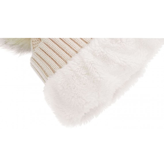 Skullies & Beanies Men & Women's Luxurious Faux Fur Pompom Thick Cable Cap Knit Skull Ski Cap Winter Beanie Hat - Vanilla - C...