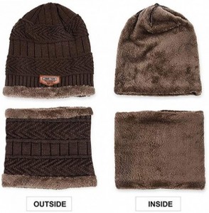 Skullies & Beanies Men's Warm Beanie Winter Thicken Hat and Scarf Two-Piece Knitted Windproof Cap Set - A-coffee - CZ193CCD09W