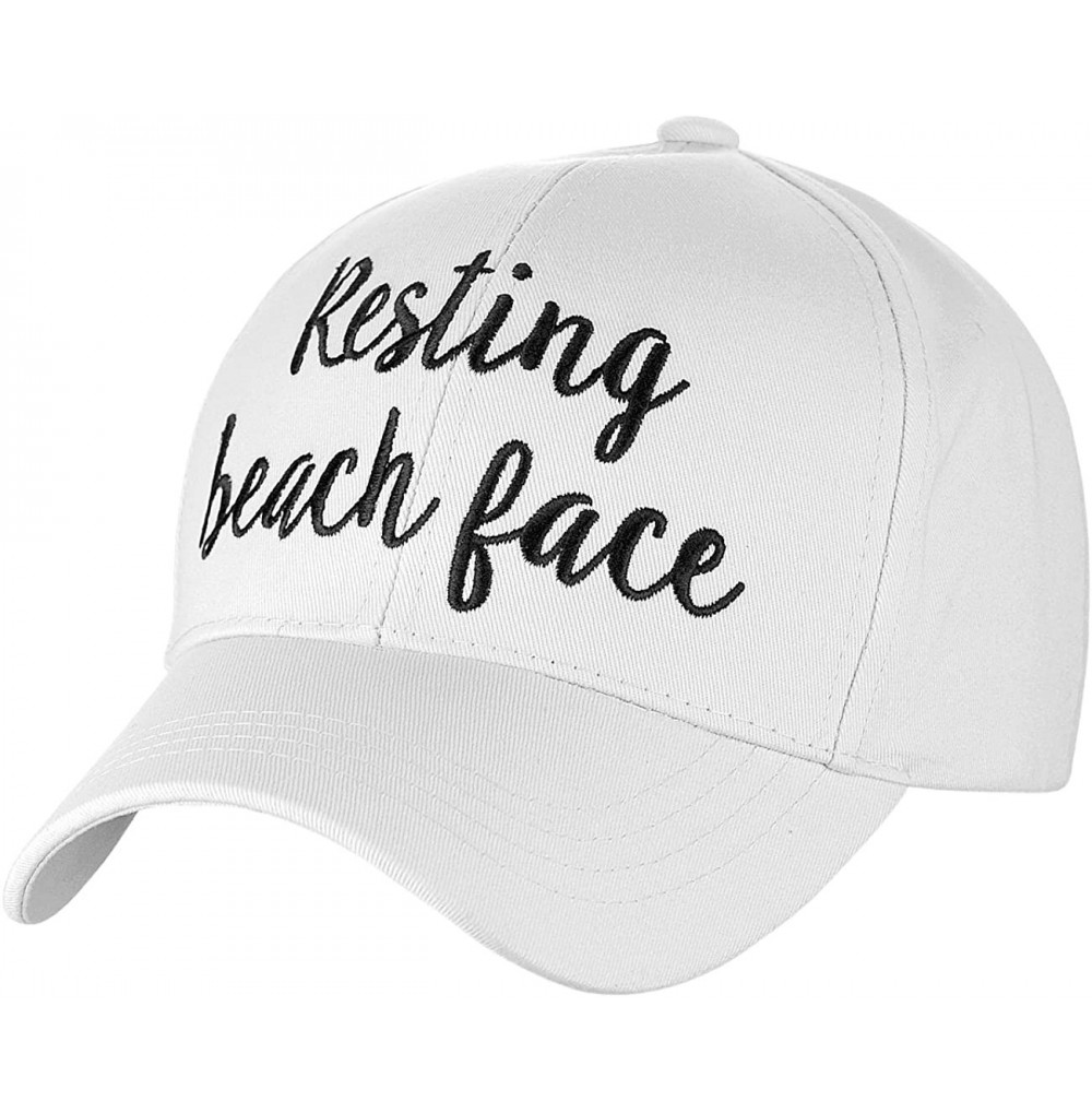 Baseball Caps Women's Embroidered Quote Adjustable Cotton Baseball Cap- Resting Beach Face- White - CO180TSRLLD