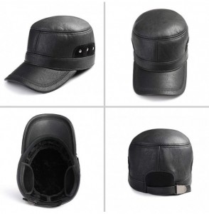 Newsboy Caps Winter Leather Cap with Earflap Military Cadet Army Flat Top Hat Outdoor - Black - CH1860DEYS3