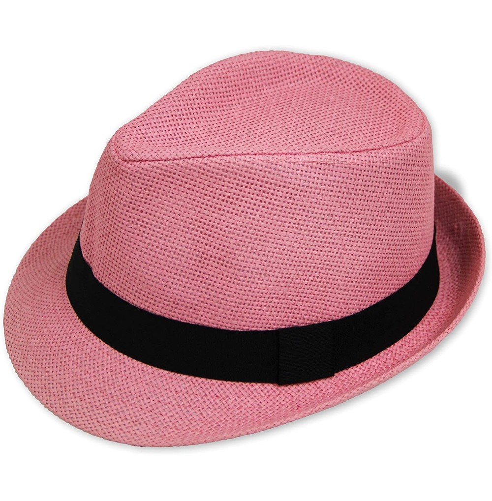 Fedoras Men/Women Straw Fedora Hat - Pink - CL12EBOOMJ7