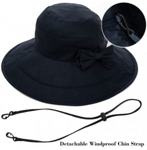 Sun Hats Womens UPF50 Cotton Packable Sun Hats w/Chin Cord Wide Brim Stylish 54-60CM - 69038_navy - CU18DWWW5KW