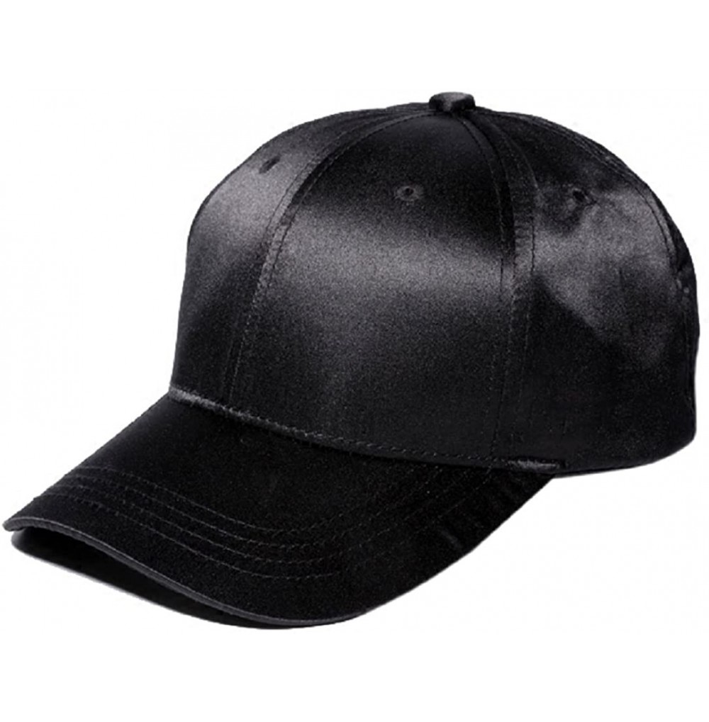 Baseball Caps Unisex Unstructured Luster Satins Cap Adjustable Plain Hat - Black - C5186NCCD7O