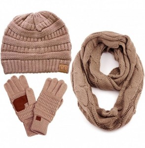 Skullies & Beanies 3pc Set Trendy Warm Chunky Soft Stretch Cable Knit Beanie- Scarves and Gloves Set - Taupe - CC18H6M06Q0