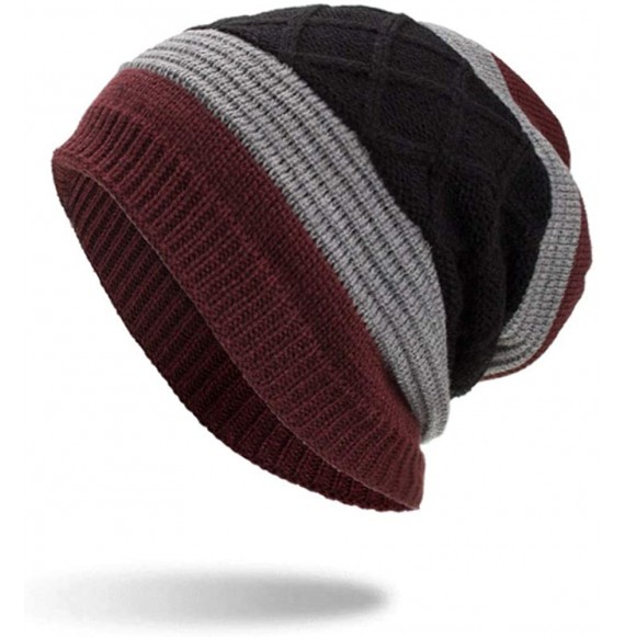 Skullies & Beanies Warm Oversized Chunky Soft Oversized Cable Knit Slouchy Beanie Winter Warm Knit Hat Skull Cap - Wine - CN1...