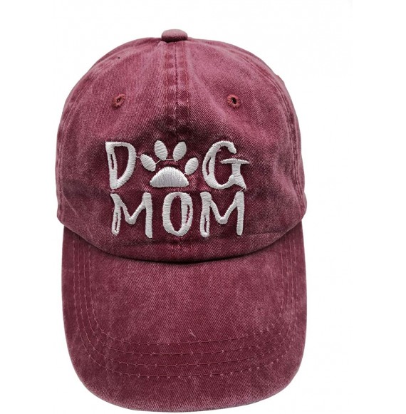 Baseball Caps Denim Fabric Adjustable Dog Mom Hat Fashion Distressed Baseball Cap for Women - Embroidered Red - C2196UG635M