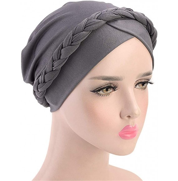Skullies & Beanies Chemo Cancer Turbans Cap Twisted Braid Hair Cover Wrap Turban Headwear for Women - Single Braid Wine - CR1...
