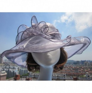 Sun Hats Womens Kentucky Derby Sun Hat Wide Brim Wedding Church Racing A002 - Grey - CM11MP67YUN