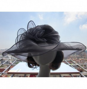 Sun Hats Womens Kentucky Derby Sun Hat Wide Brim Wedding Church Racing A002 - Grey - CM11MP67YUN