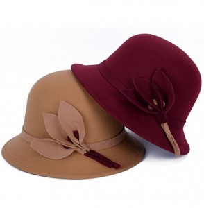 Bomber Hats Fahion Style Woolen Cloche Bucket Hat with Flower Accent Winter Hat for Women - Camel-a - CF1208QHEND