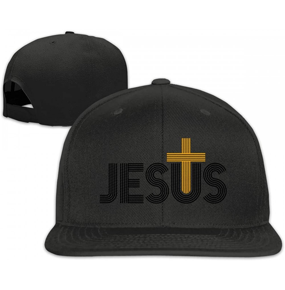 Baseball Caps Jesus Christian Cross Snapback Hats Adjustable Solid Flat Bill Baseball Caps Womens - Black - CU18Q8QZKY6