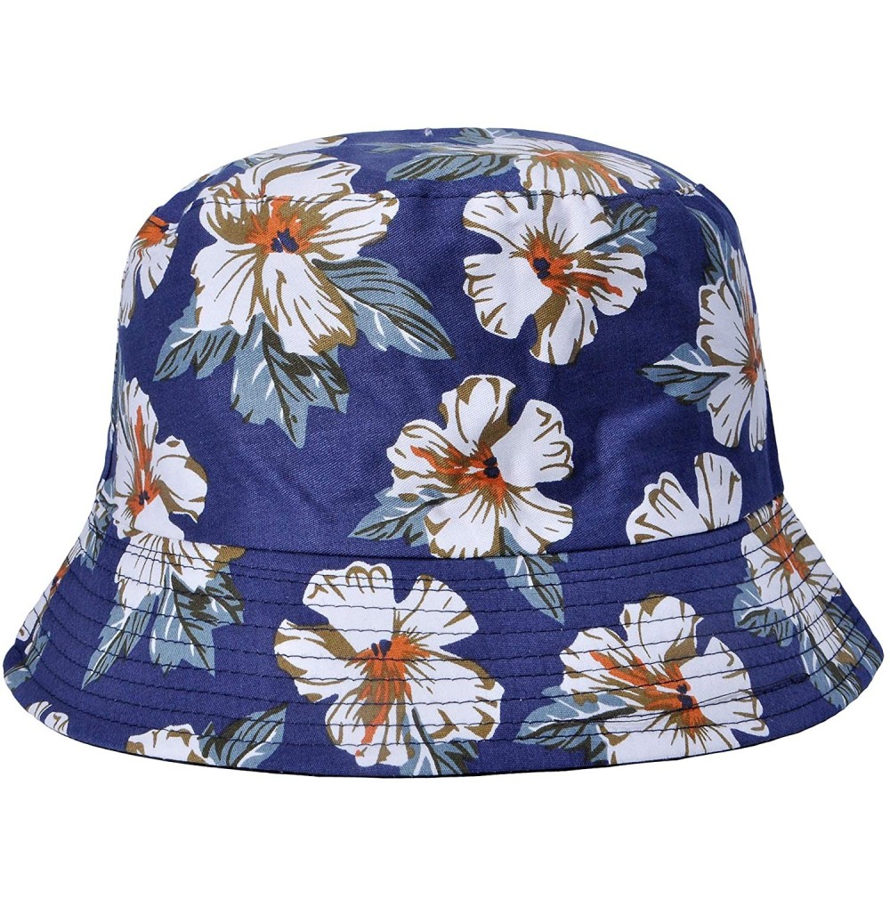 Bucket Hats Fashion Print Bucket Hat Summer Fisherman Cap for Women Men - White Flower Blue - CE193I2HT0G