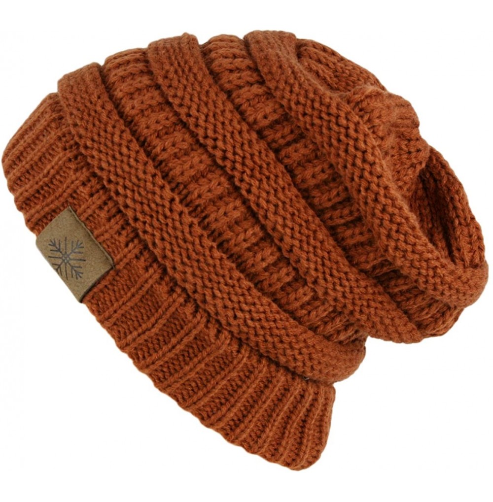 Skullies & Beanies Winter Warm Thick Cable Knit Slouchy Skull Beanie Cap Hat - Rust - C9126RNDD5J