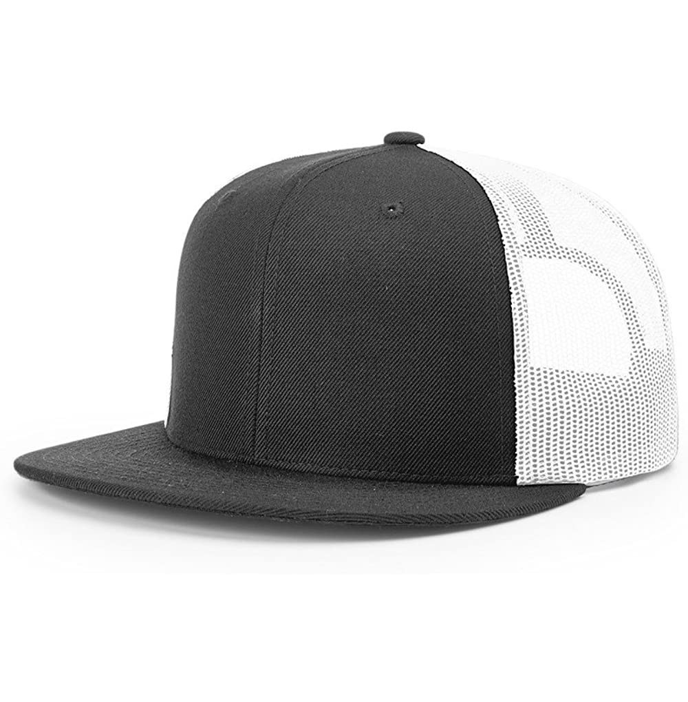 Baseball Caps 511 Wool Blend Flatbill Trucker Blank Baseball Cap OSFA HAT - Black/White - CD1873NOM9R