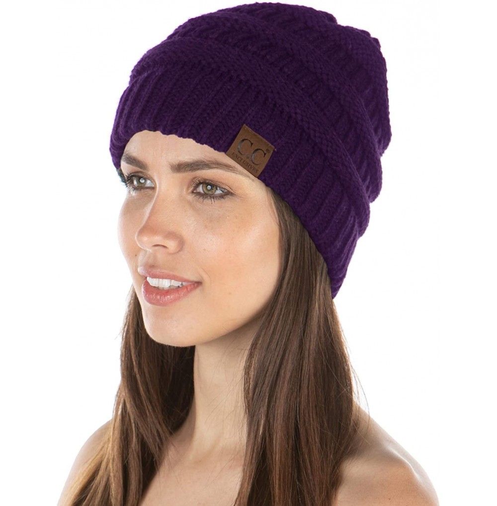 Skullies & Beanies Exclusives Womens Beanie Solid Ribbed Knit Hat Warm Soft Skull Cap - Purple - C618XAYMKQA