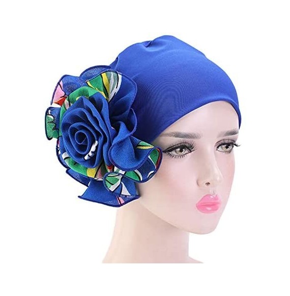 Skullies & Beanies Stretchy Patients Bandanas African Hairband - Blue Flower +Black Flower - C118YZ3YIDK