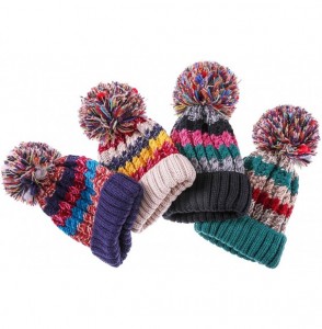 Skullies & Beanies Women Girl Winter Knit Beanie Soft Warm Fleece Lining Pompoms Hats Snow Ski Cap - Mixed Color Khaki - C518...