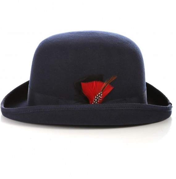 Fedoras Premium Lined Wool Clockwork Orange Style English Bowler Derby Hat - Navy - CY193CODAO4