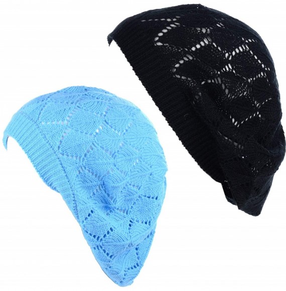 Berets Womens Lightweight Cut Out Knit Beanie Beret Cap Crochet Hat - Many Styles - 2681bkblue - CF1953AZTU7