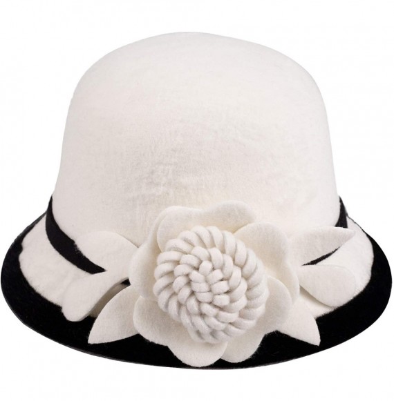 Bucket Hats Cloche Round Hat for Women Beanie Flower Dress Church Elegant British - A-white - CW18I2XTONH