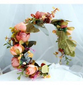 Headbands Adjustable Flower Headband Hair Wreath Floral Garland Crown Flower Halo Headpiece Boho with Ribbon Wedding Party - ...