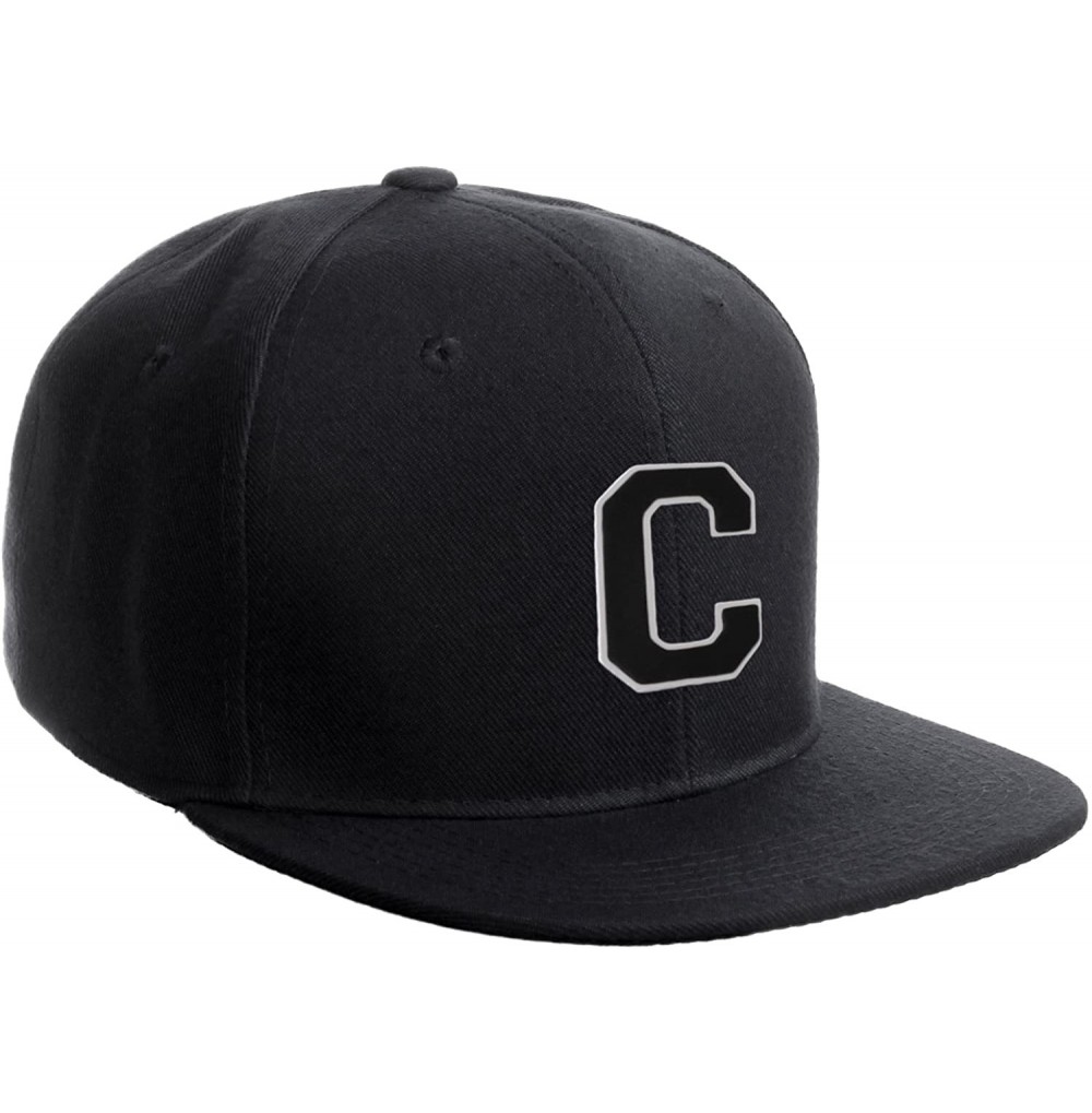 Baseball Caps Classic Snapback Hat Custom A to Z Initial Raised Letters- Black Cap White Black - Initial C - C618G4G40T0