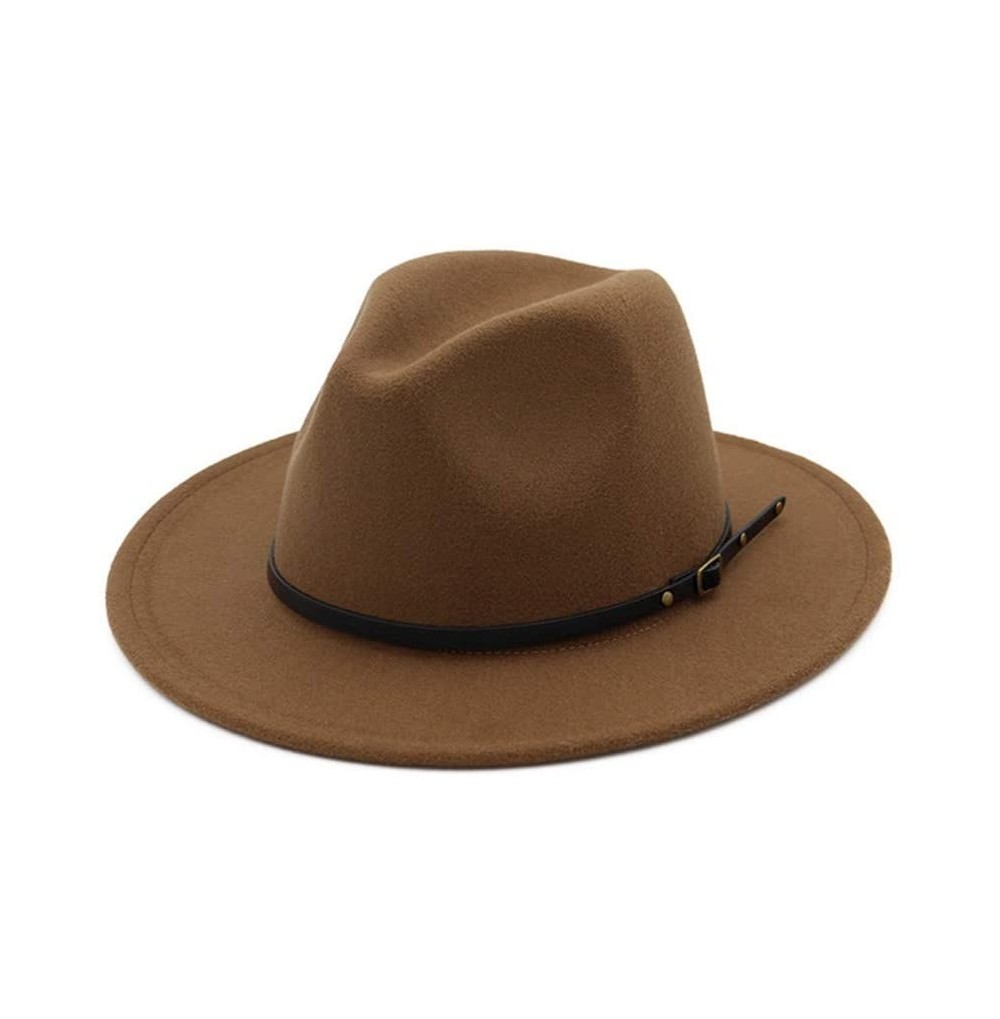 Fedoras Women's Wool Felt Outback Hat Panama Hat Wide Brim Women Belt Buckle Fedora Hat - C - C618N0T54R3