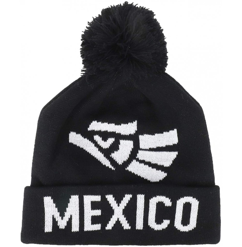 Skullies & Beanies Hecho en Mexico Eagle Pom Cuff Knit Winter Beanie - Black Black - C918NGXOLDX