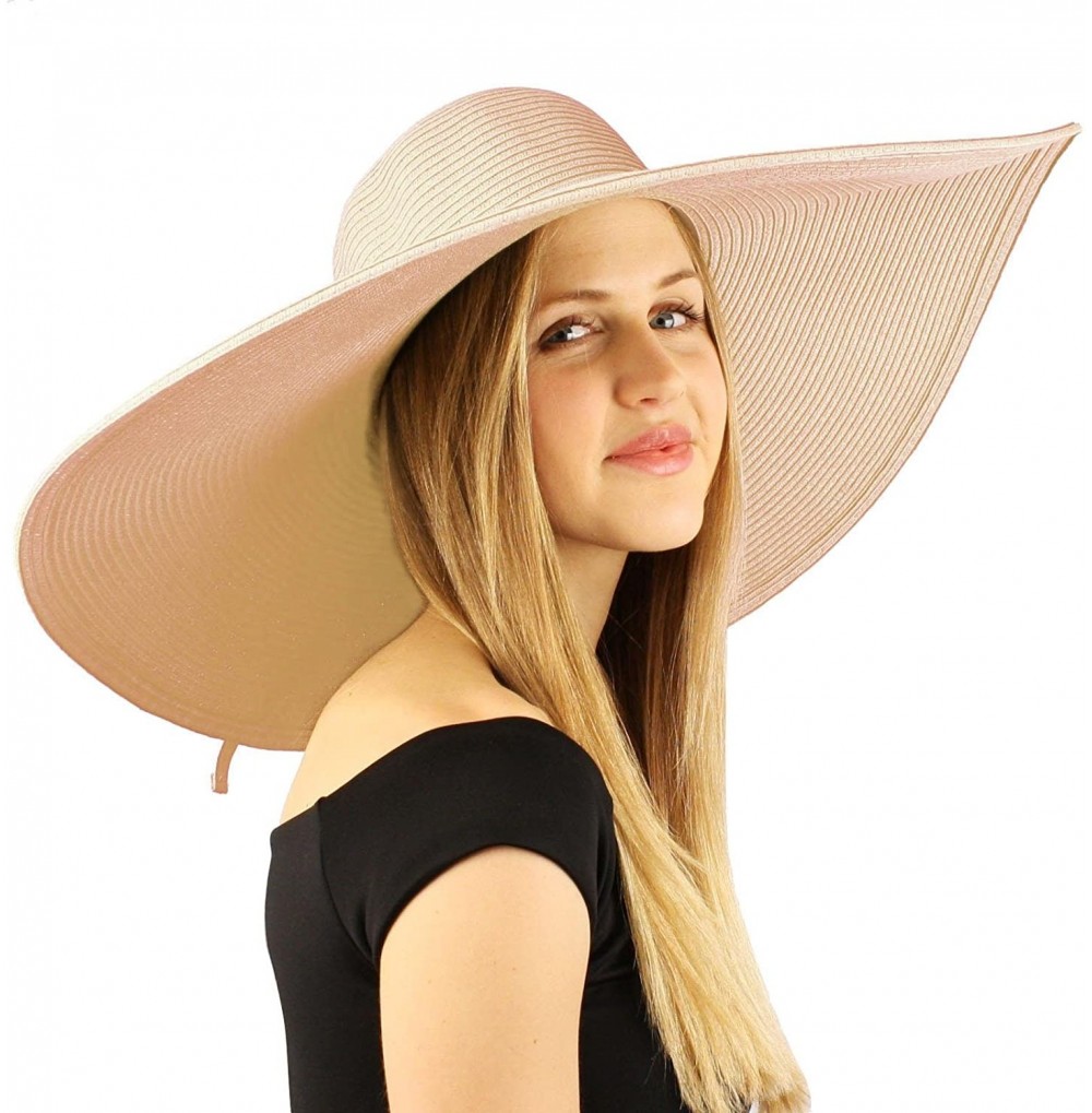 Sun Hats Summer Elegant Derby Big Super Wide Brim 8" Brim Floppy Sun Beach Dress Hat - Dusty Pink - CT18ERRO0KS