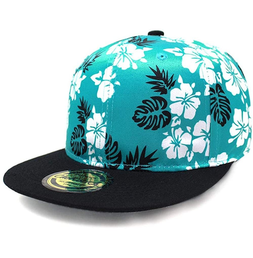 Baseball Caps Premium Flower Hawaiian Flat Visor Snapback Hat Hip Hop Baseball Cap - Flower Turquoise - CI18R4XM2IS