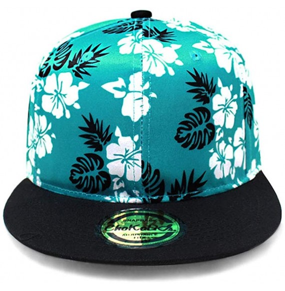 Baseball Caps Premium Flower Hawaiian Flat Visor Snapback Hat Hip Hop Baseball Cap - Flower Turquoise - CI18R4XM2IS
