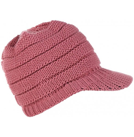 Skullies & Beanies Fashion Knitted Hat Ponytail - Pink - CG18HSAI7YS