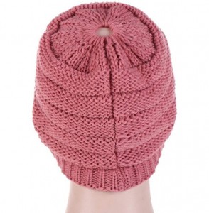 Skullies & Beanies Fashion Knitted Hat Ponytail - Pink - CG18HSAI7YS