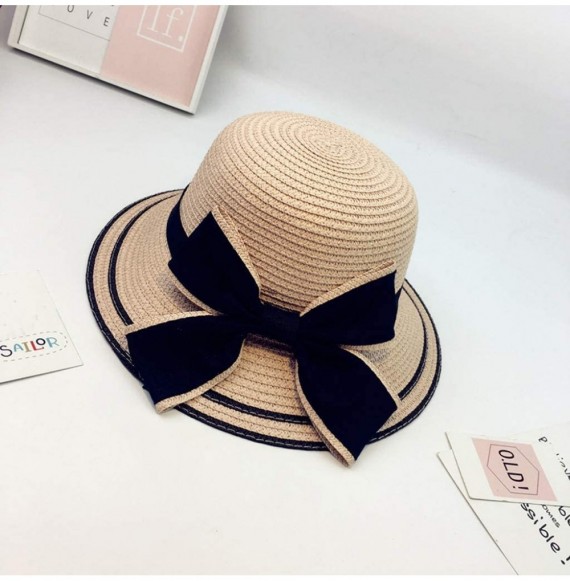 Sun Hats Mommy and Me Sun Hat-Fineser Womens Mommy and Me Girls Bowknot Straw Flat Brim Sun Hat Cap Beach Travel Sun Hat - CE...