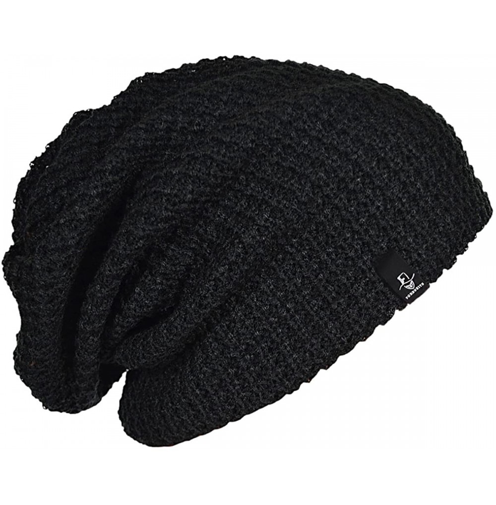 Skullies & Beanies Mens Slouchy Long Oversized Beanie Knit Cap for Summer Winter B08 - Black - CH12H0WK1IX
