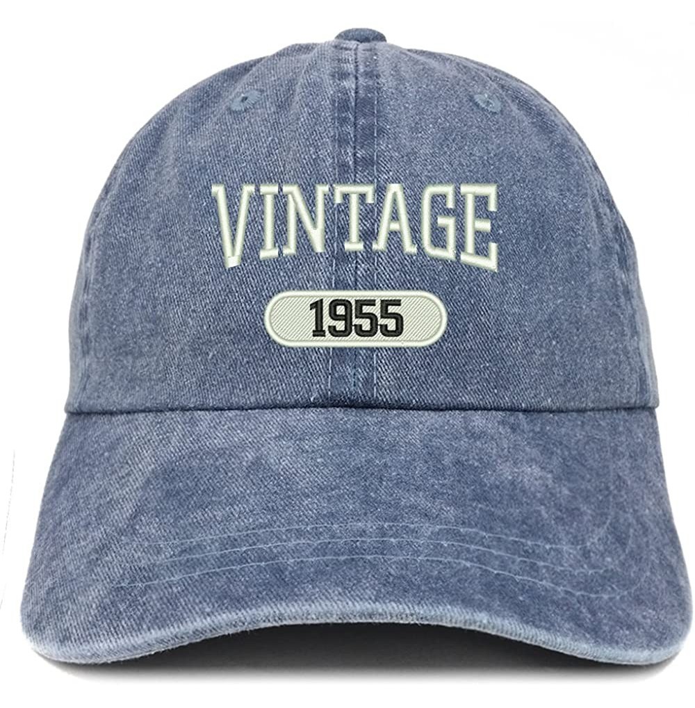 Baseball Caps Vintage 1955 Embroidered 65th Birthday Soft Crown Washed Cotton Cap - Navy - CG180WX90WY