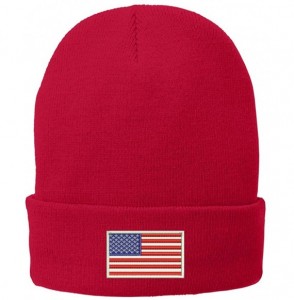 Skullies & Beanies US American Flag White Embroidered Winter Folded Long Beanie - Red - CW12MYPTCOE