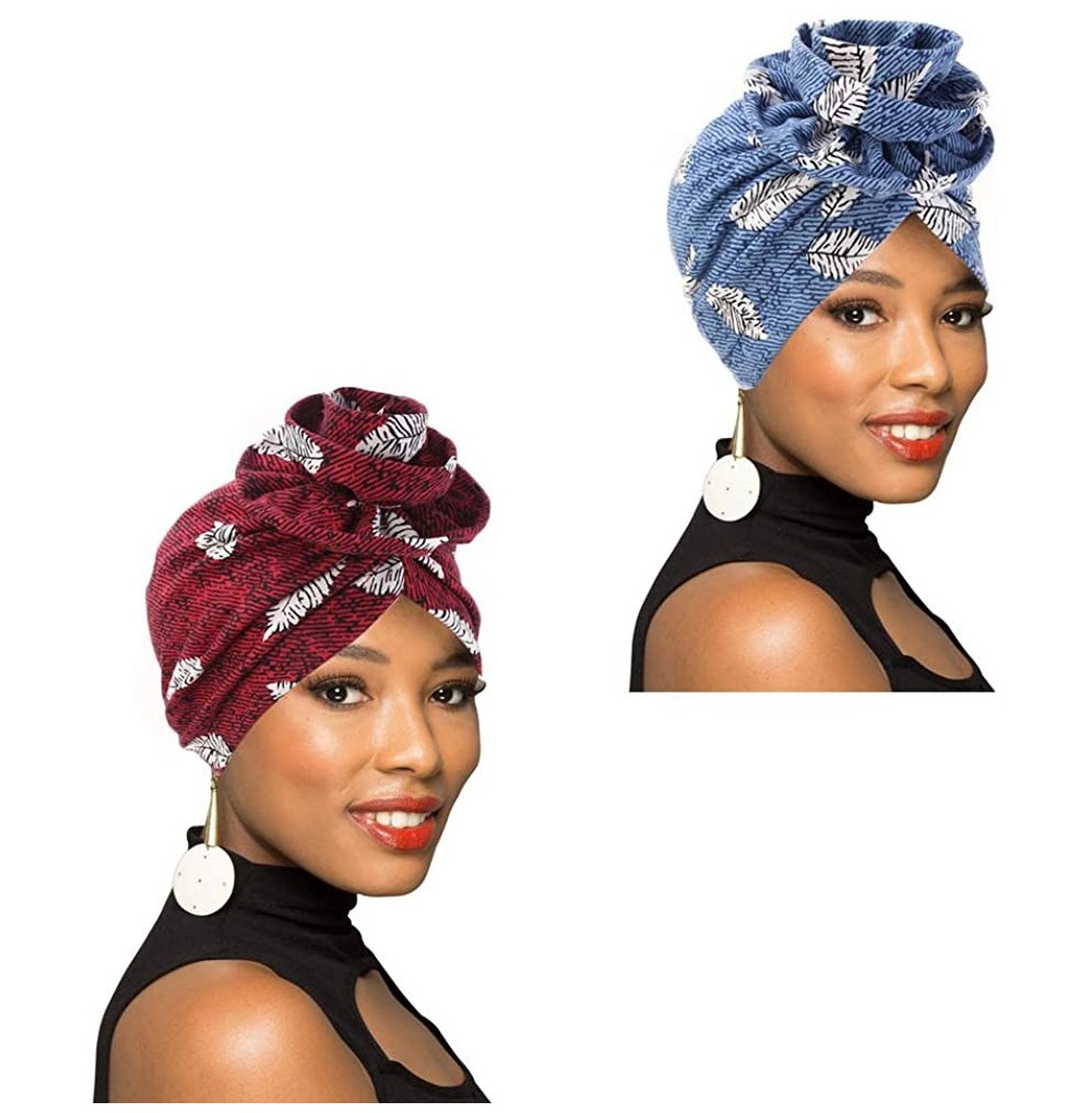Skullies & Beanies 1Pack/2Packs Women Turban African Pattern Headwrap Beanie Pre-Tied Bonnet Chemo Cap Hair Loss Hat - C118WK...