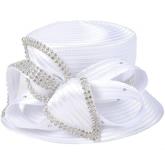 Sun Hats Women's Dressy Church Baptism Wedding Derby Hat - Rhinestone-white - C718C3HQ9W4