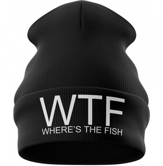 Skullies & Beanies Fishing Gifts for Men - WTF Wheres The Fish Embroidered Carp Fishing Beanie Hat Mens Fishing Tackle - CL18...