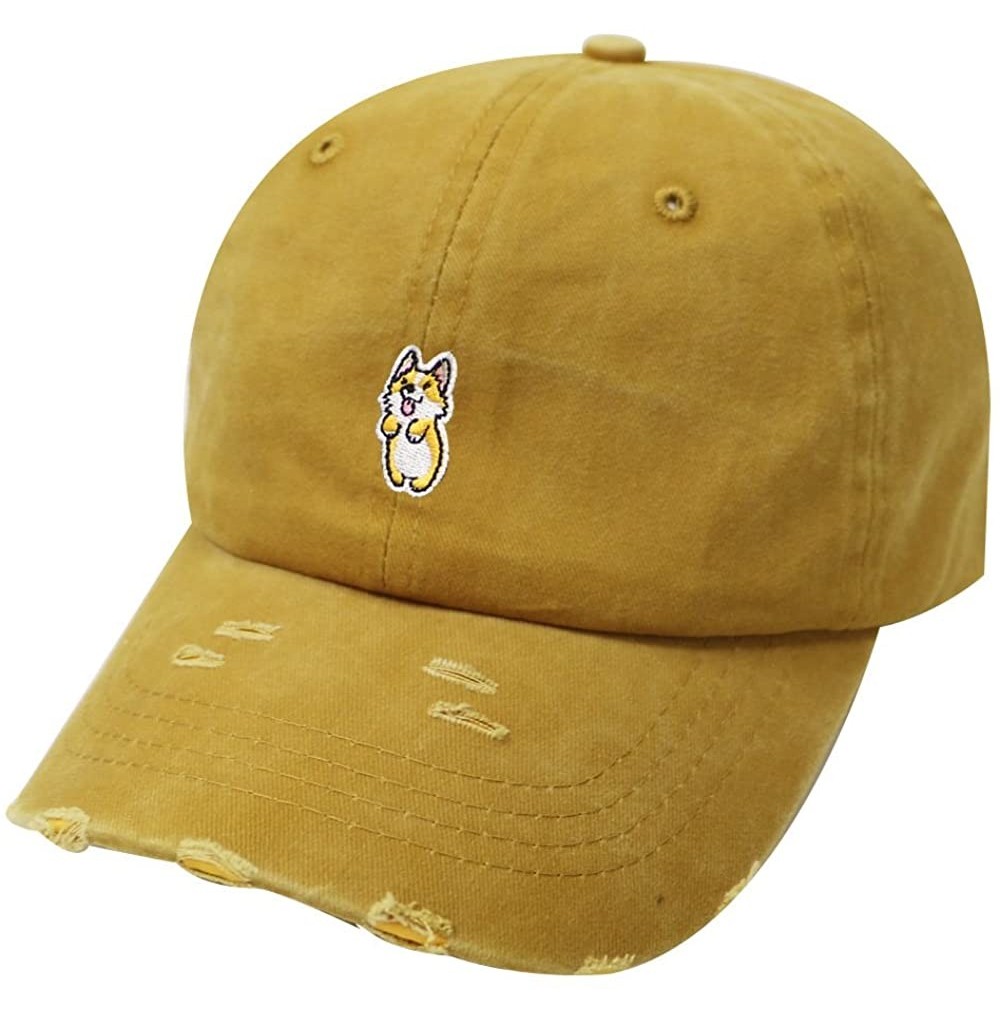 Baseball Caps Cute Welsi Corgi Cotton Baseball Dad Caps - Ripped Gold Qv440 - CK18CX2DLHD