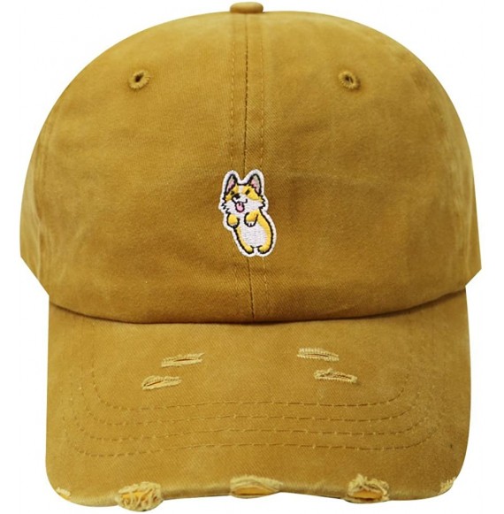 Baseball Caps Cute Welsi Corgi Cotton Baseball Dad Caps - Ripped Gold Qv440 - CK18CX2DLHD