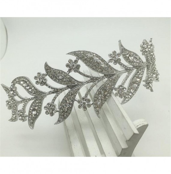 Headbands Leaves Rhinestone Crystal Wedding Headband Bridal Tiara Crown(N433) - silver-tone - CK182ID9R6L