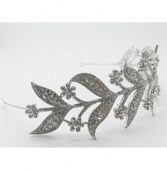 Headbands Leaves Rhinestone Crystal Wedding Headband Bridal Tiara Crown(N433) - silver-tone - CK182ID9R6L