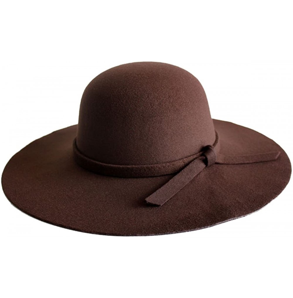 Fedoras Women Vintage Wide Brim Floppy Warm Fashion Felt Hat Trilby Bowler - Coffee - CH189XRRYNZ