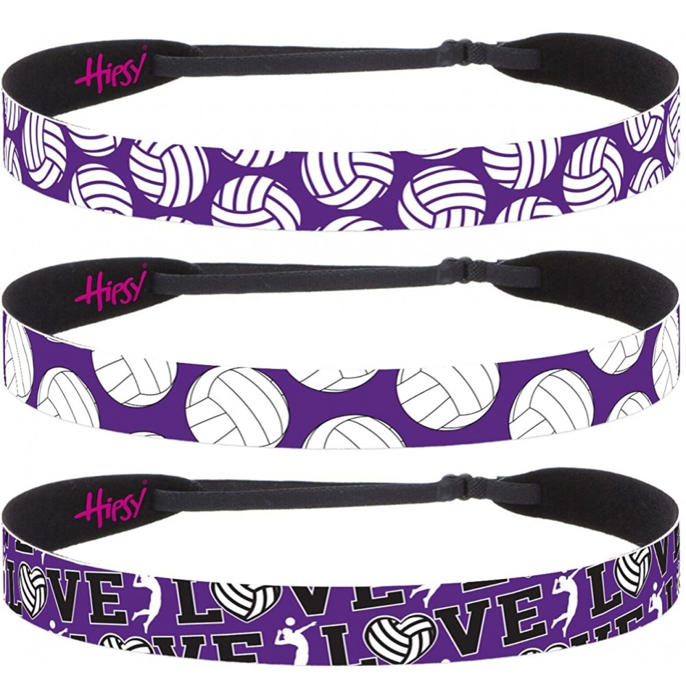 Headbands Cute Adjustable No Slip I Love Volleyball Headbands for Girls & Women - Volleyball Mixed Purple 3pk - CE188G7K0RT