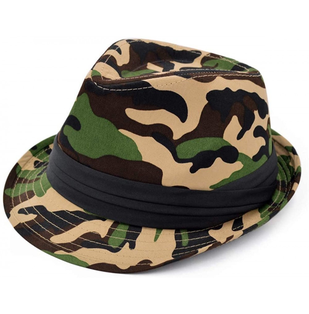 Fedoras Premium Unisex Camouflage Black Band Fedora Hat - Khaki - CA18UQE89AT