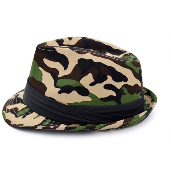 Fedoras Premium Unisex Camouflage Black Band Fedora Hat - Khaki - CA18UQE89AT