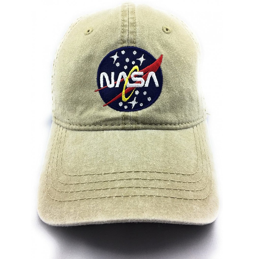 Baseball Caps Future NASA Worm Meatball Logo Embroidered Washed Space DAD Cap - Khaki - C118586H3U0